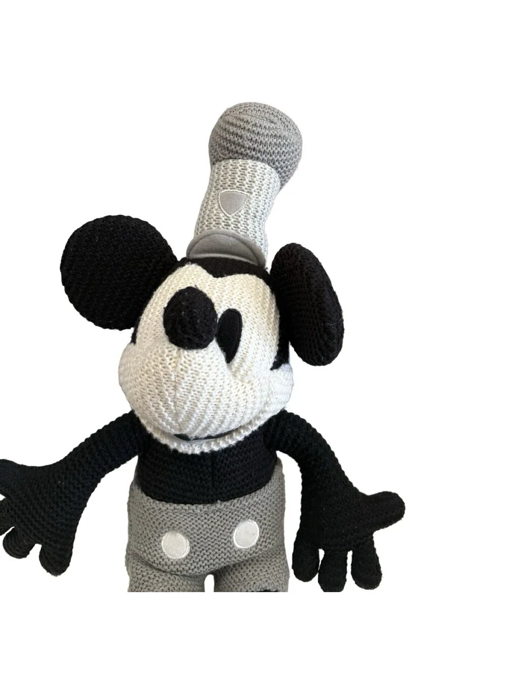 Disney Parks Steamboat Willie Mickey Mouse Knit Plush Gray Black Stuffed 18”